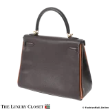 HERMES Kelly 25 Verso Cacao & Orange Epsom, Pre-Owned
