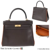 HERMES Kelly 25 Verso Cacao & Orange Epsom, Pre-Owned