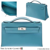 HERMES Kelly Pochette Turquoise Swift, Pre-Owned