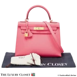 HERMES Kelly 28 Sellier, Rose Lipstick Epsom, Pre-Owned