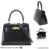 HERMES Vintage Kelly 20 Sellier, Black Box Calf, Pre-Owned