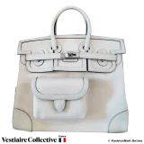 HERMES Cargo Birkin 25, White Toile & Swift, Pre-Owned