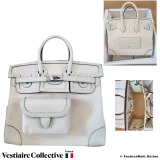 HERMES Cargo Birkin 25, White Toile & Swift, Pre-Owned