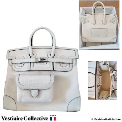 HERMES Cargo Birkin 25, White Toile & Swift, Pre-Owned