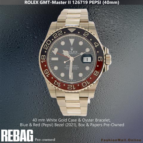 Rolex GMT Master II 126719 White Gold Pepsi Bezel Black Dial, Pre-Owned